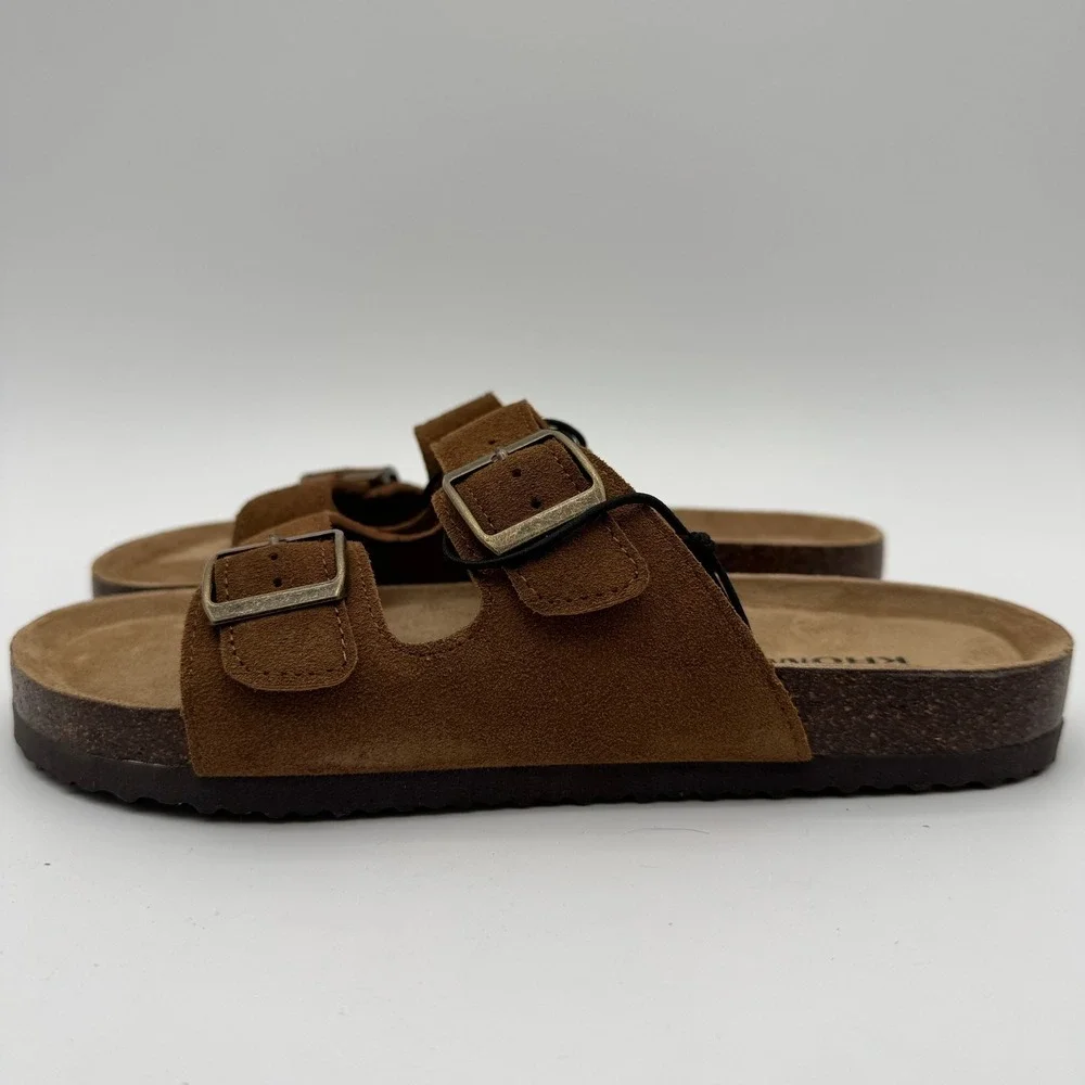 Khombu Asheville Brown Suede Double Buckle Slide Sandals Women's Size 8 NEW